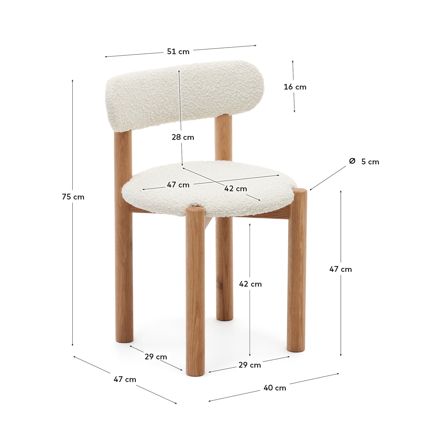 Silla Nebai borreguito blanco estructura madera maciza roble acabado natural FSC MIX Credit