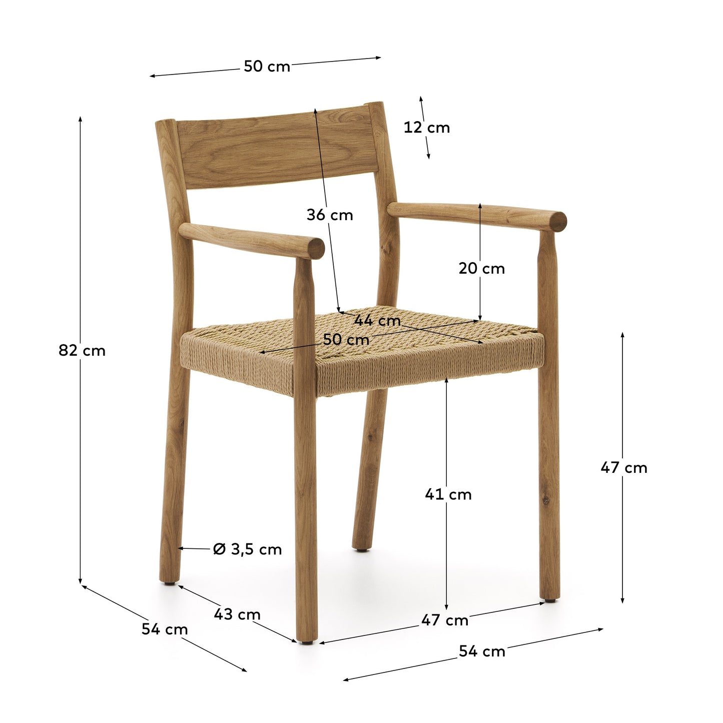 Silla Yalia de madera maciza de roble con acabado natural y asiento de cuerda FSC 100%