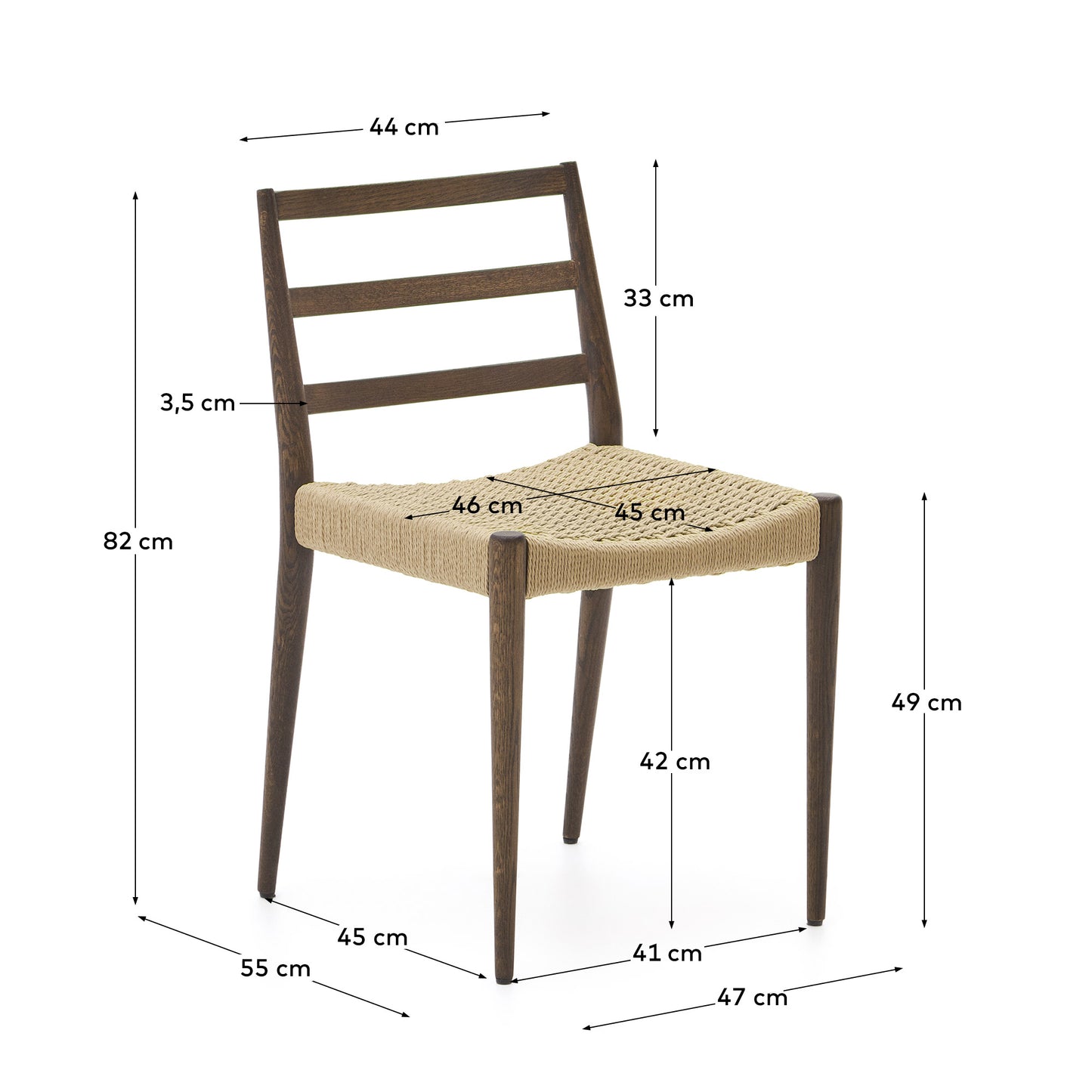 Silla Analy de madera maciza de roble con acabado nogal y asiento de cuerda FSC 100%