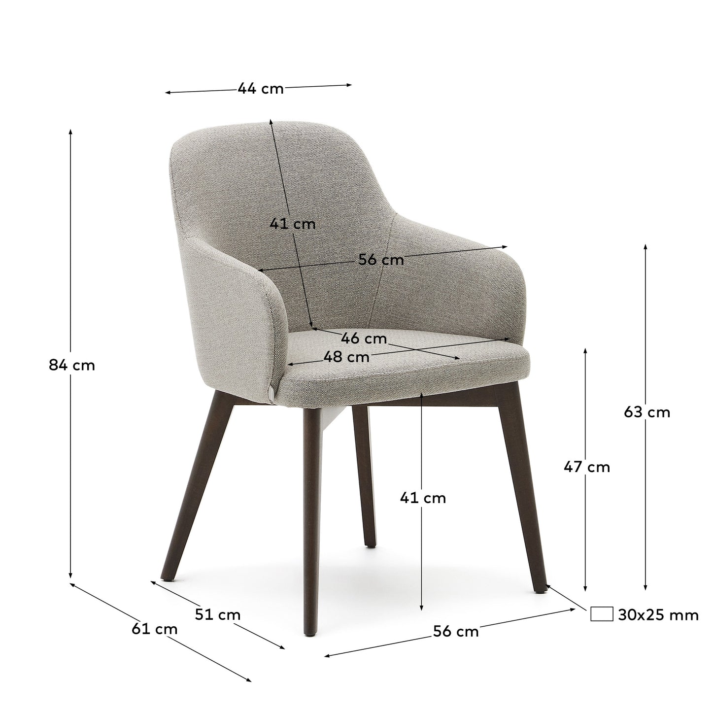 Silla Nelida de chenilla marrón y madera maciza de haya con acabado nogal FSC 100%