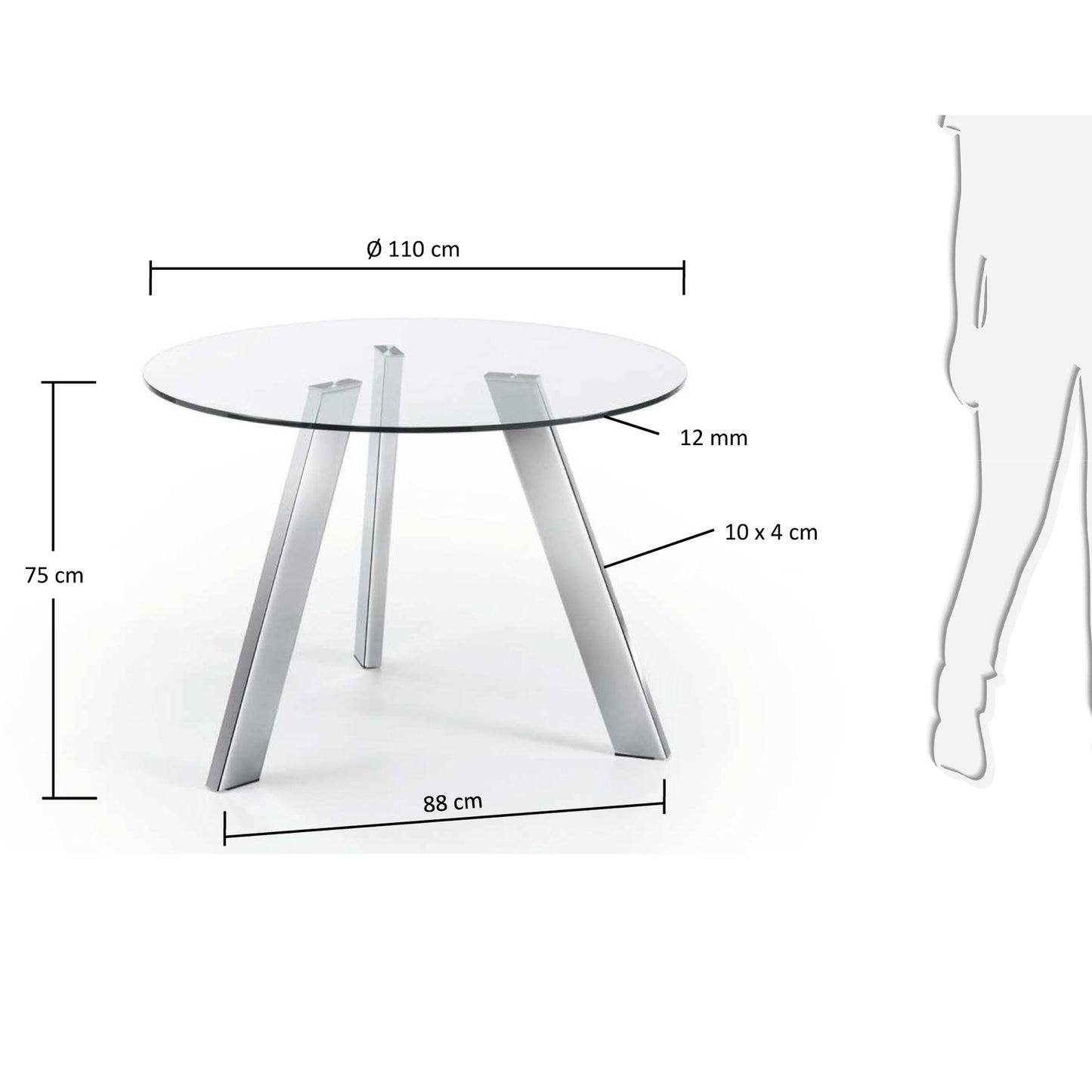 Mesa redonda Carib de cristal y patas de acero acabado cromado Ø 110 cm