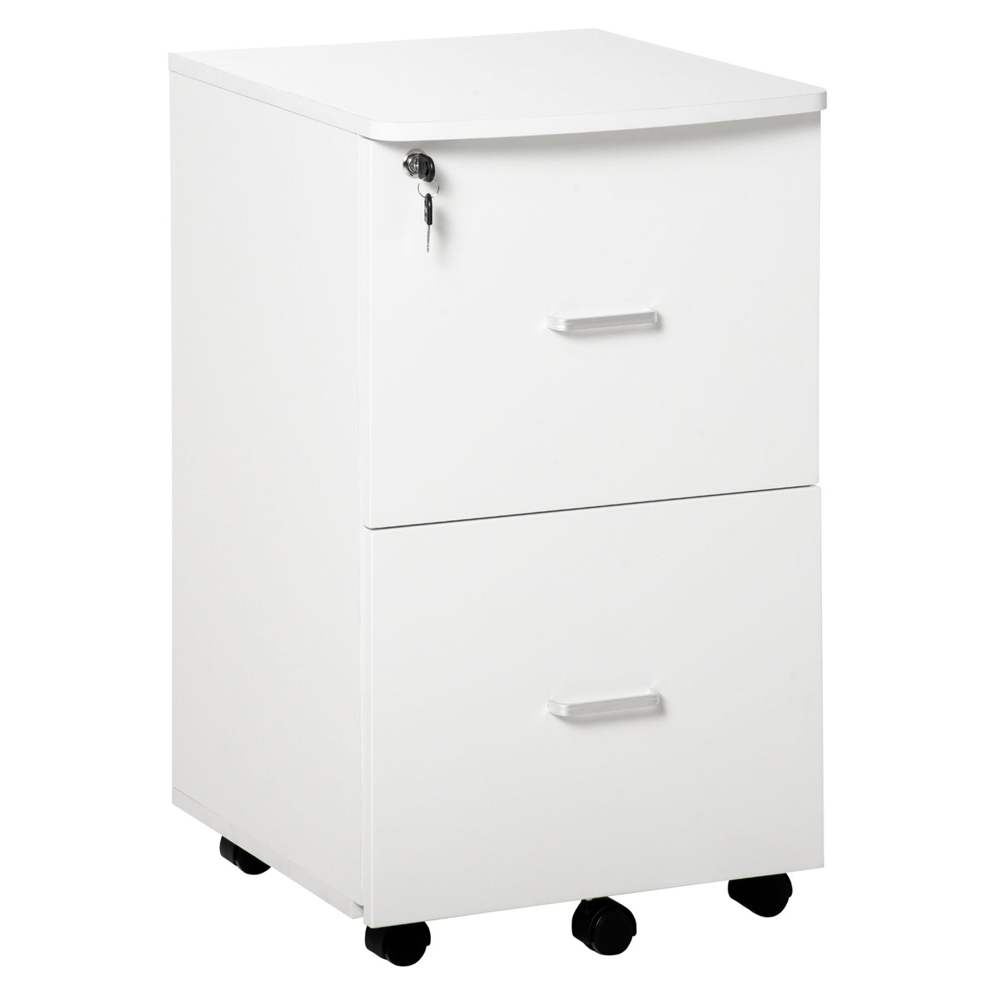 Vinsetto Cajonera de Oficina Mueble Auxiliar para Archivos con 2 Cajones Cerradura de 2 Llaves 5 Ruedas para Tamaño Carta A4 para Estudio Despacho Dormitorio 43x45x72 cm Blanco