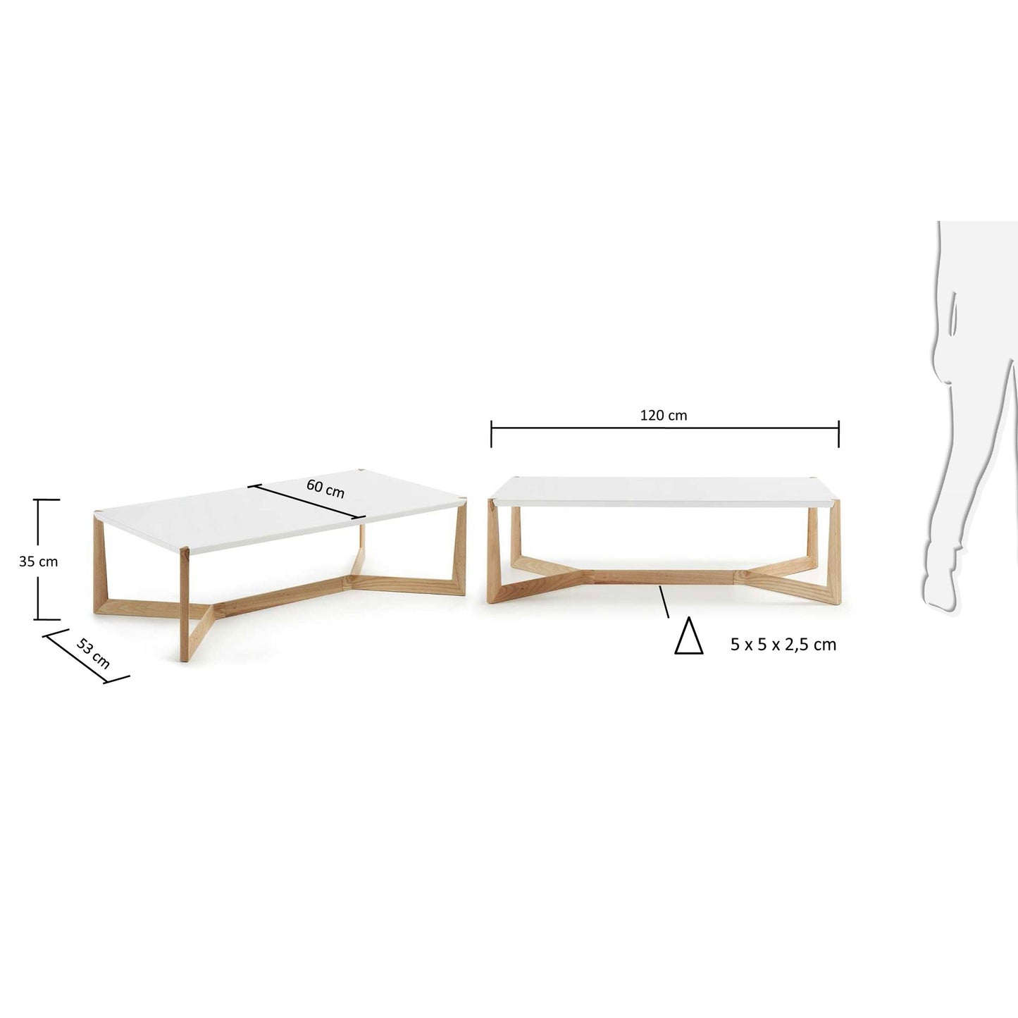 Mesa de centro Quatro madera maciza de fresno y lacado blanco 120 x 60 cm