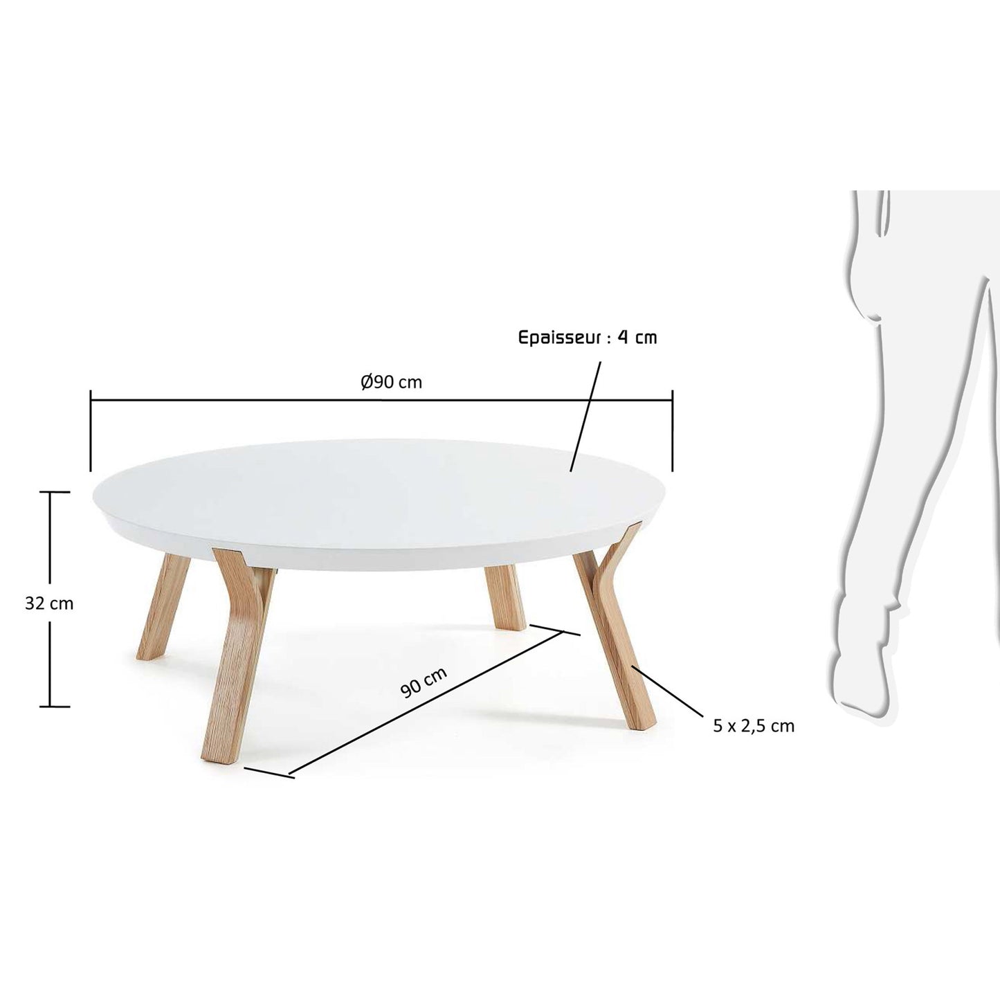 Mesa de centro Dilos madera maciza de fresno y lacado blanco Ø 90 cm