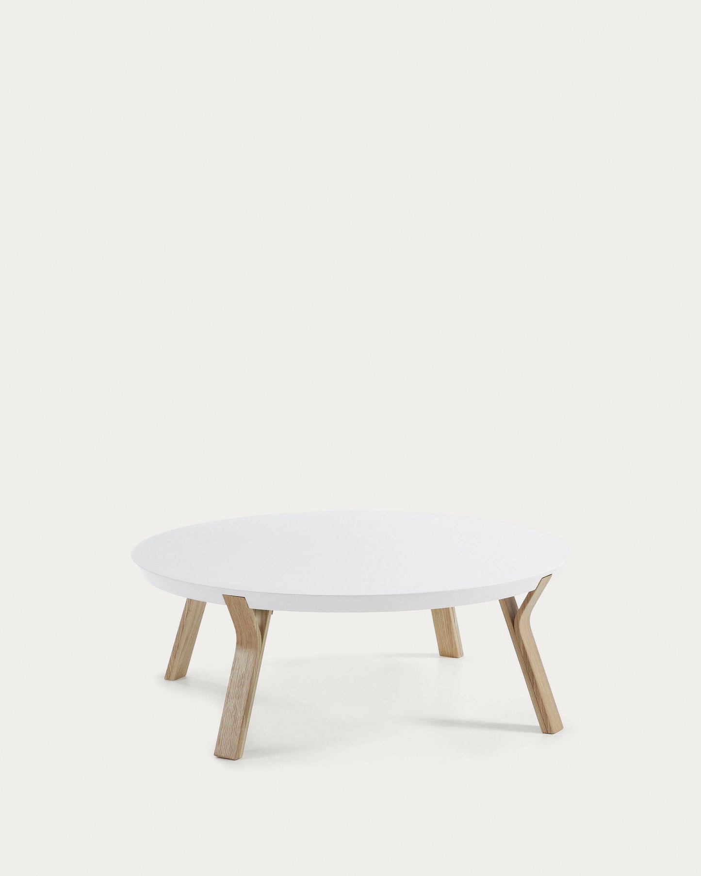 Mesa de centro Dilos madera maciza de fresno y lacado blanco Ø 90 cm