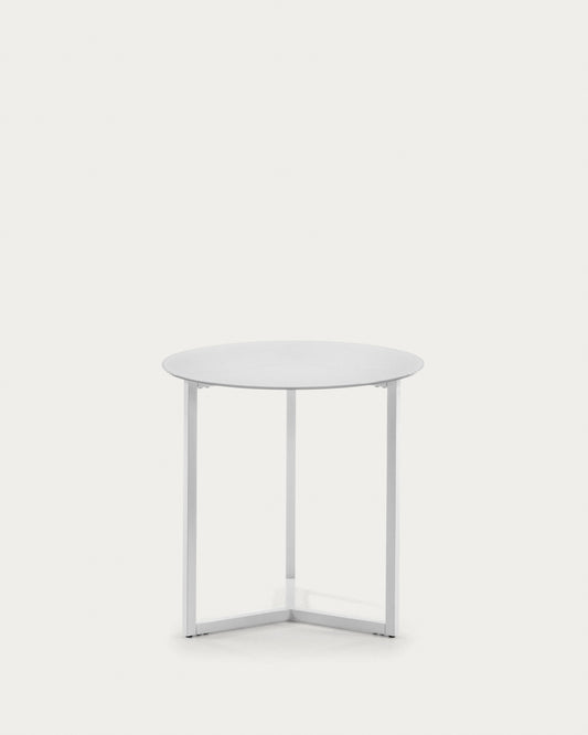 Mesa auxiliar Raeam cristal templado y acero acabado blanco Ø 50 cm