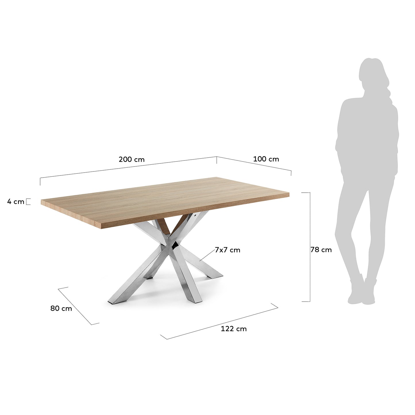 Mesa Argo de melamina con acabado natural y patas de acero inoxidable 200 x 100 cm