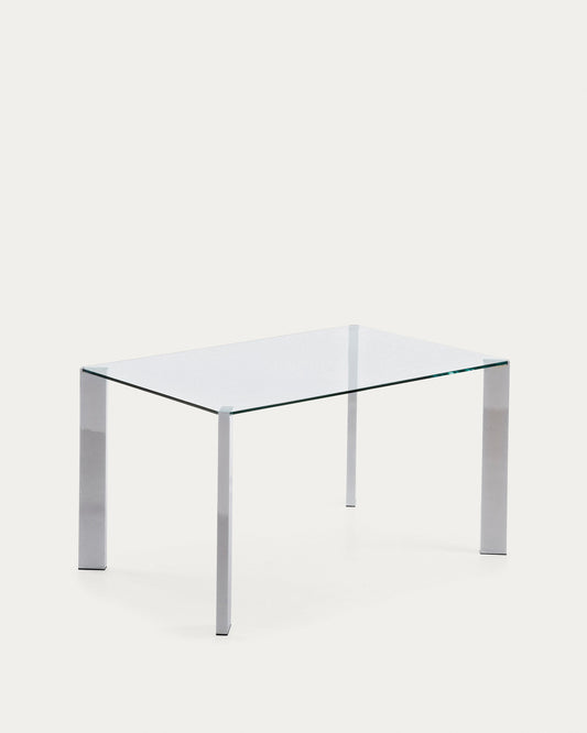 Mesa Spot de cristal y patas de acero acabado cromado 142 x 92 cm