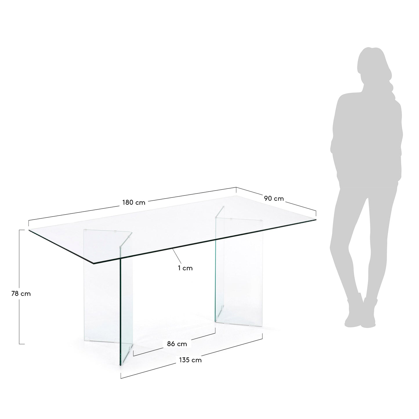 Mesa Burano de cristal 180 x 90 cm