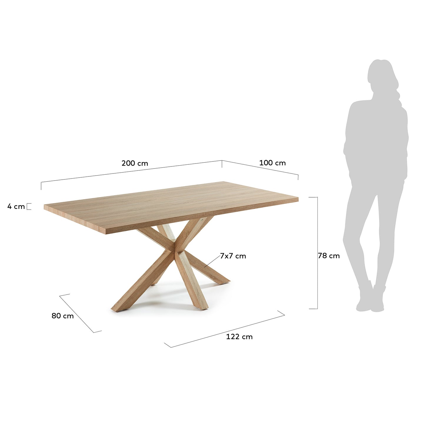 Mesa Argo de melamina con acabado natural y patas de acero con efecto madera 200 x 100 cm