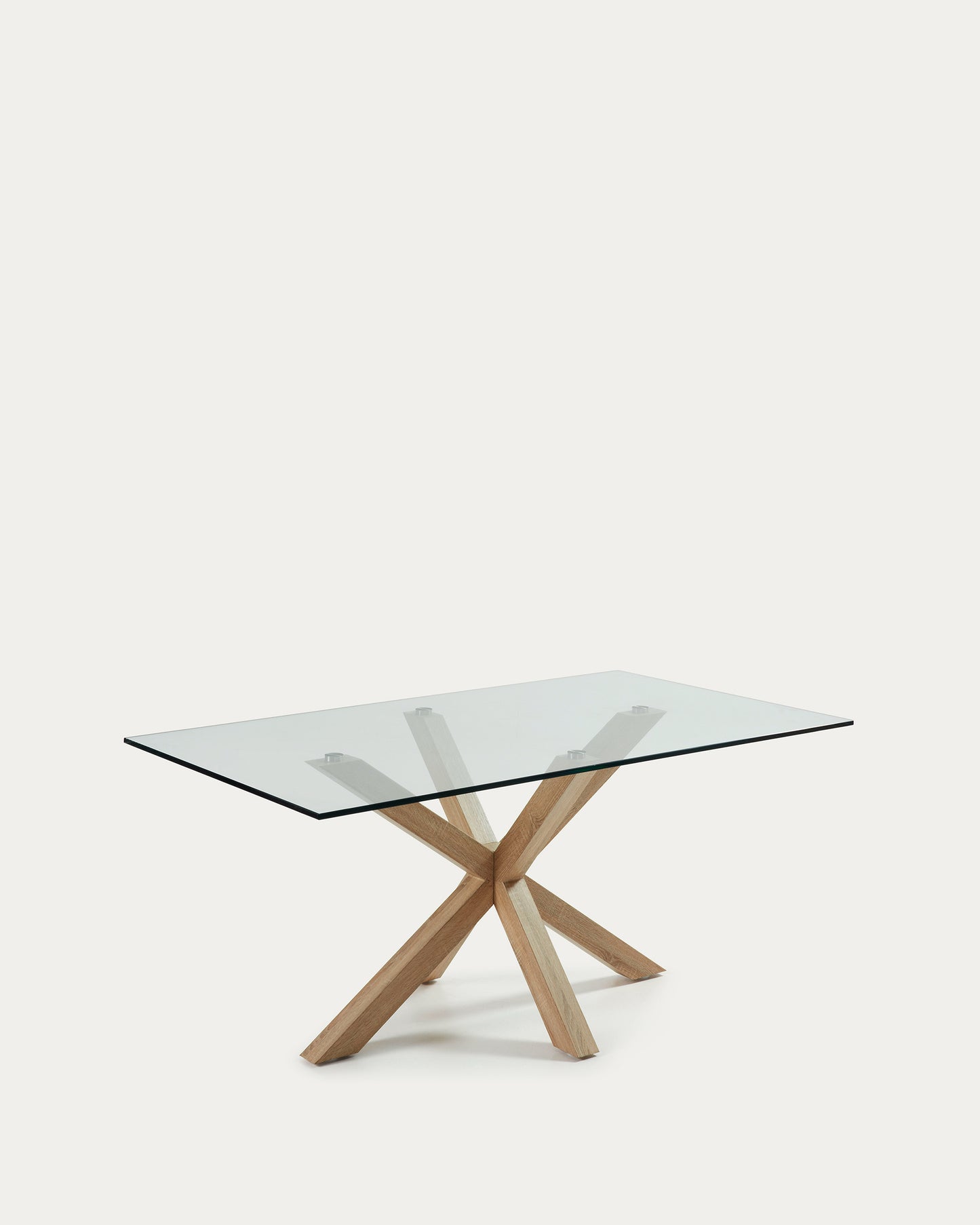 Mesa Argo de cristal y patas de acero efecto madera 180 x 100 cm