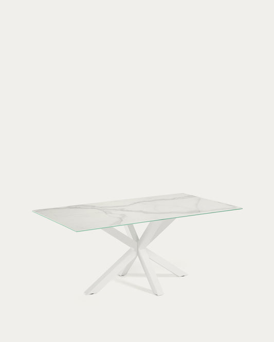 Mesa Argo de porcelánico Kalos blanco y patas de acero con acabado blanco 160 x 90 cm