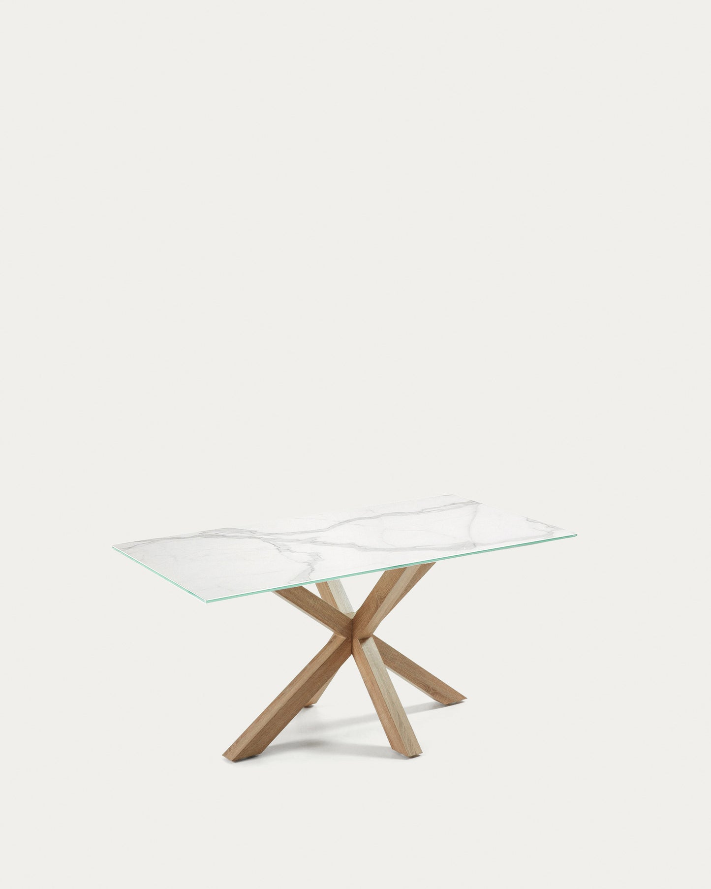 Mesa Argo porcelánico blanco y  patas de acero efecto madera 160 x 90 cm