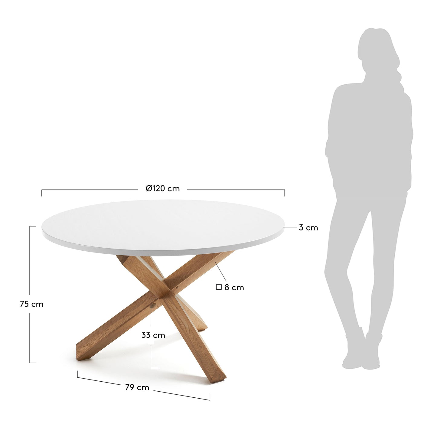 Mesa redonda Lotus Ø 120 cm DM lacado blanco con patas madera maciza de roble