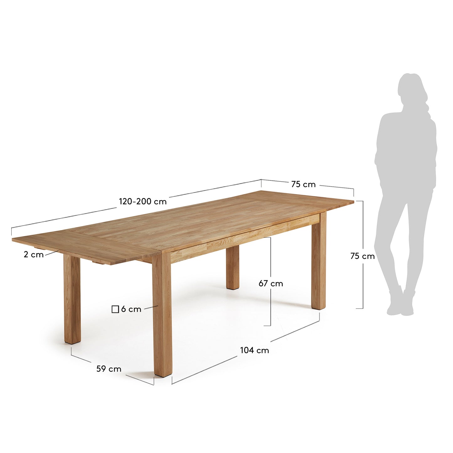 Mesa extensible Isbel 120 (200) x 75 cm madera maciza de roble