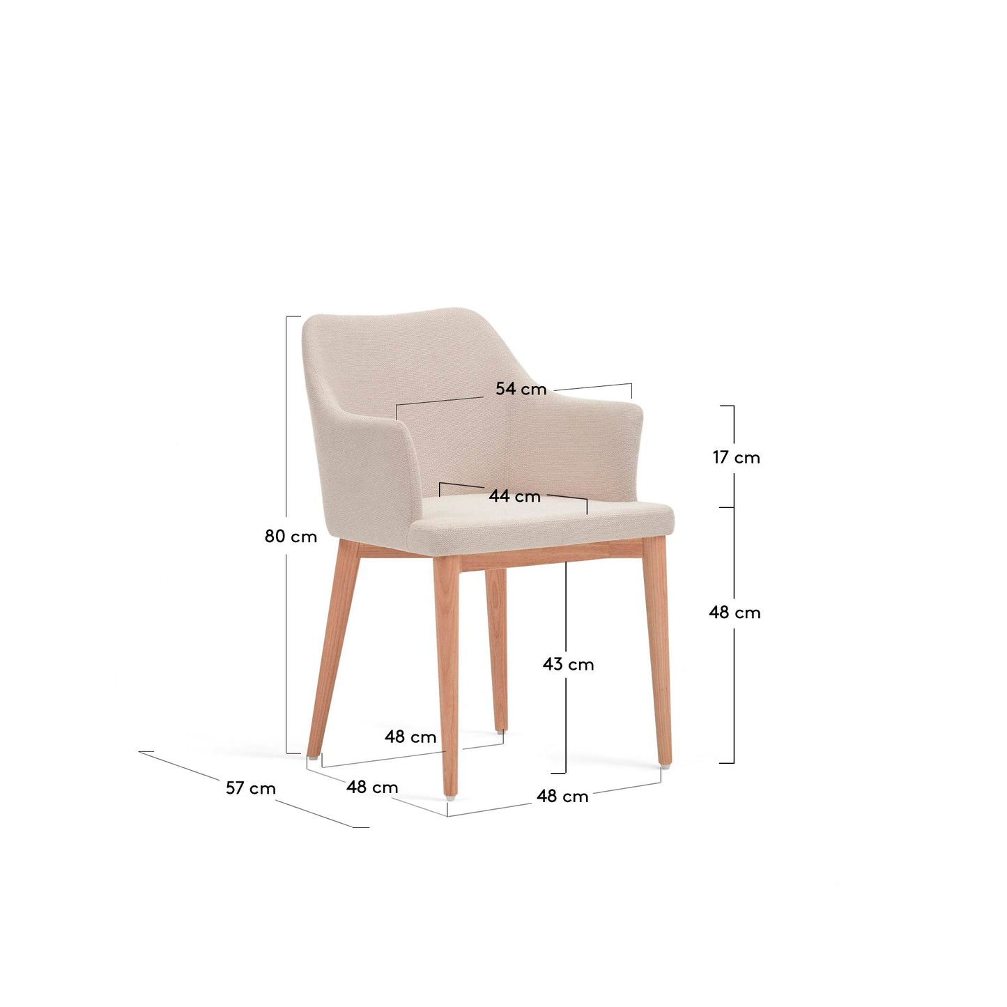 Silla Croft de chenilla beige y patas de madera maciza de fresno