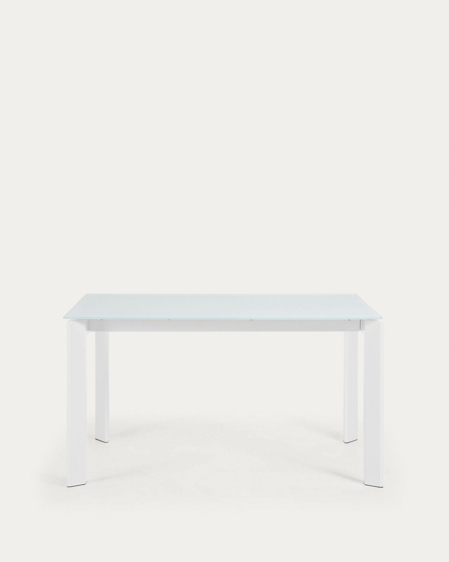 Mesa extensible Axis de cristal blanco y patas de acero acabado blanco 140 (200) cm