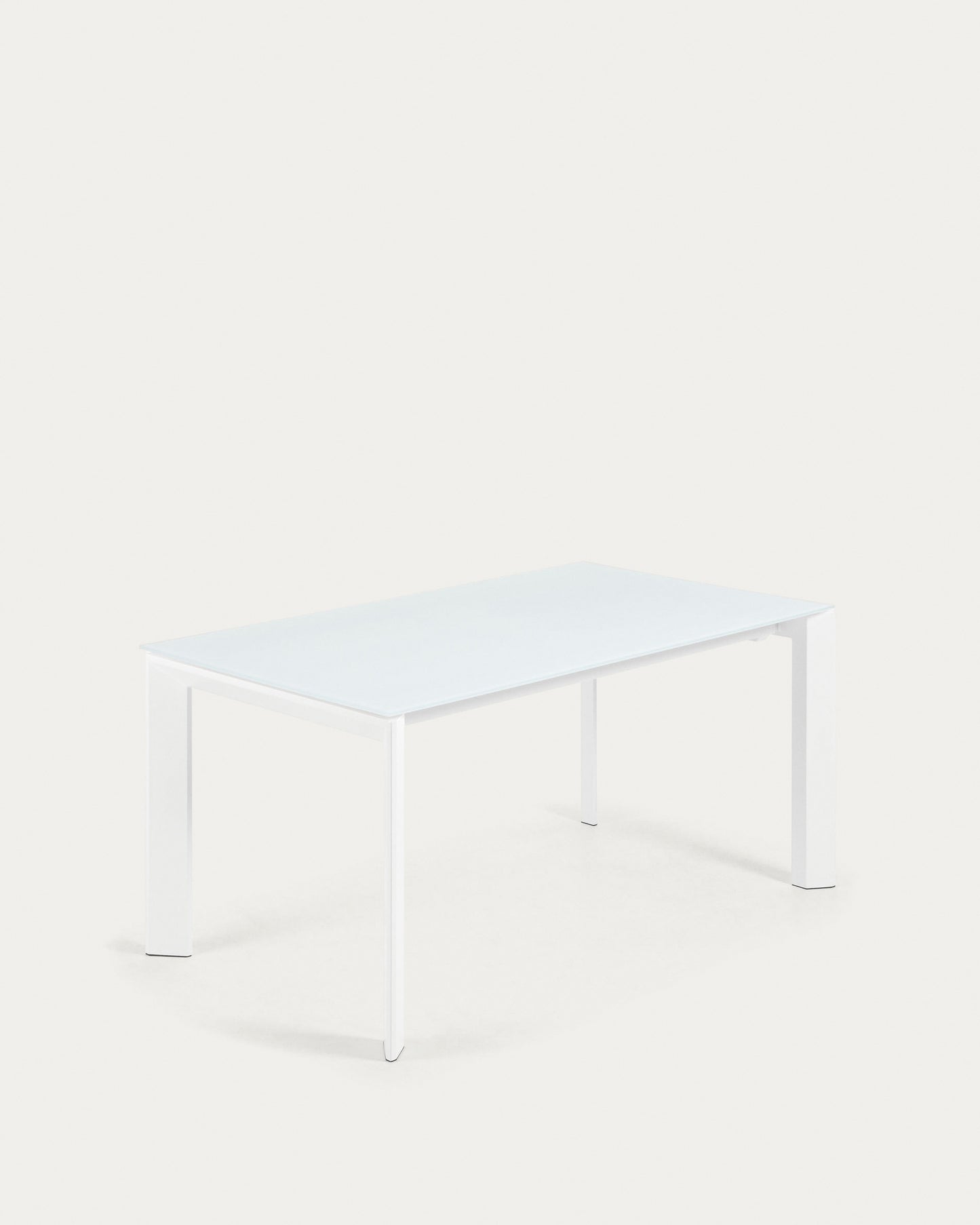 Mesa extensible Axis de cristal blanco y patas de acero acabado blanco 160 (220) cm