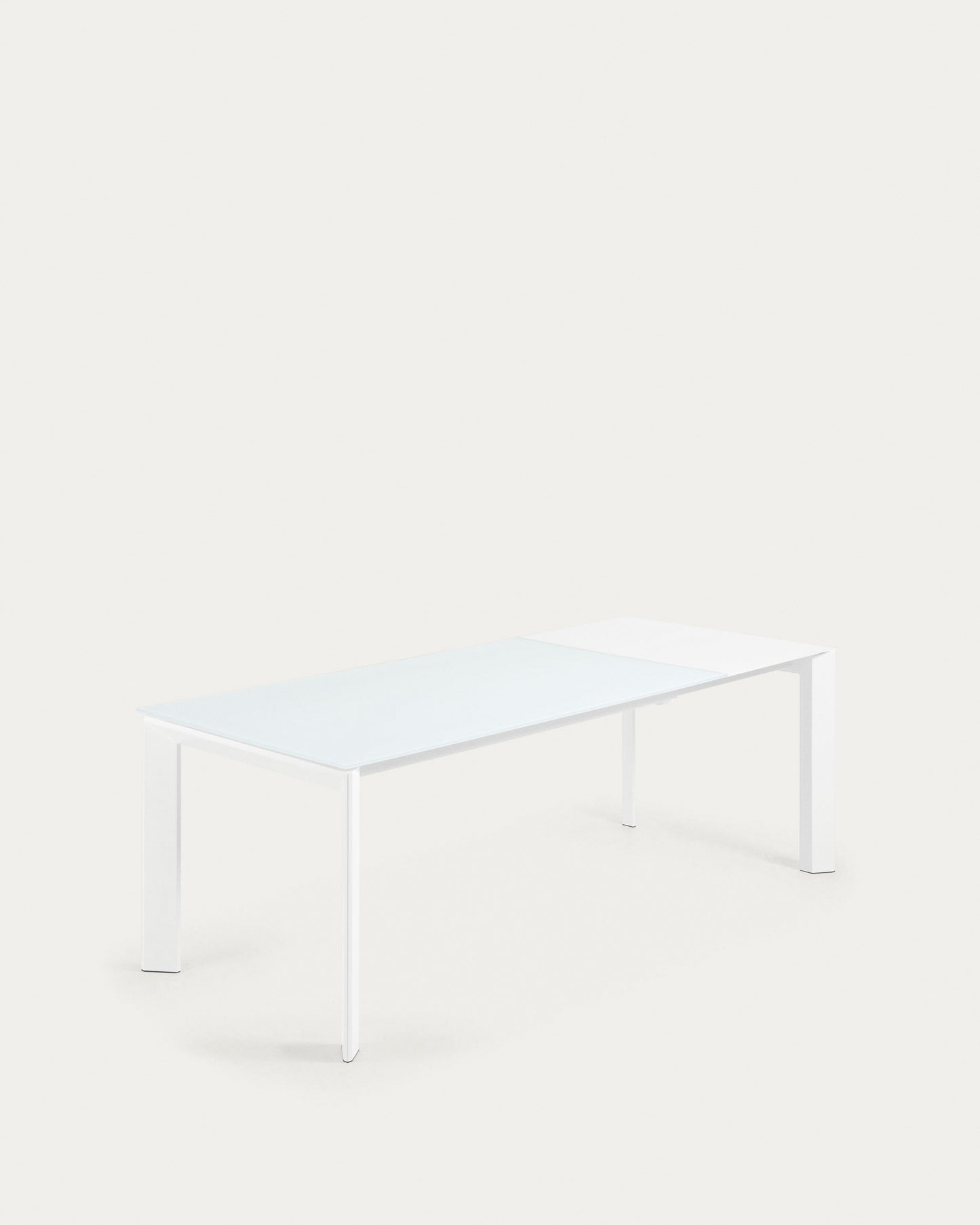 Mesa extensible Axis de cristal blanco y patas de acero acabado blanco 160 (220) cm