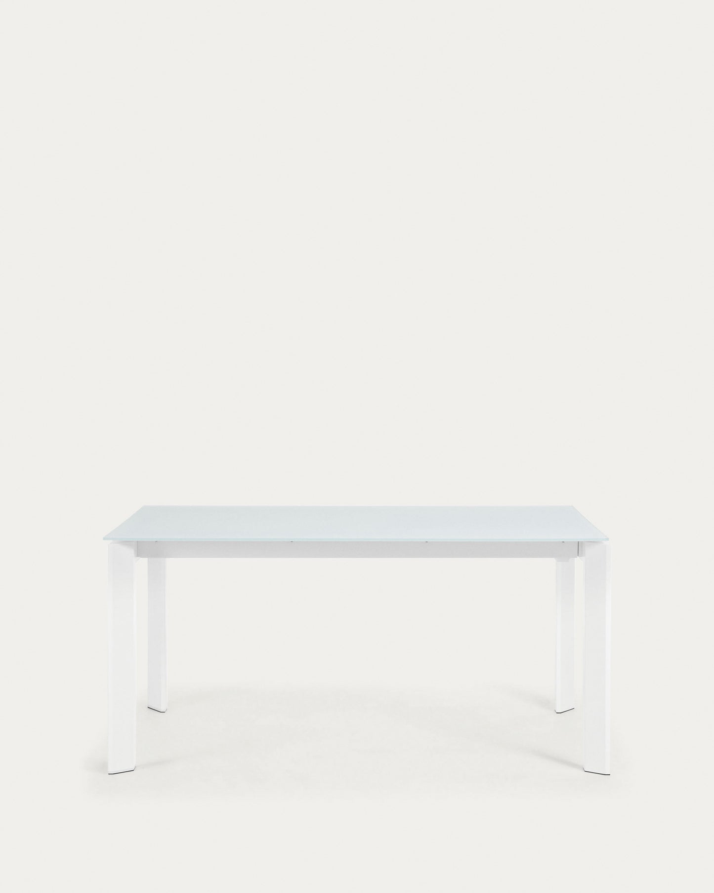 Mesa extensible Axis de cristal blanco y patas de acero acabado blanco 160 (220) cm