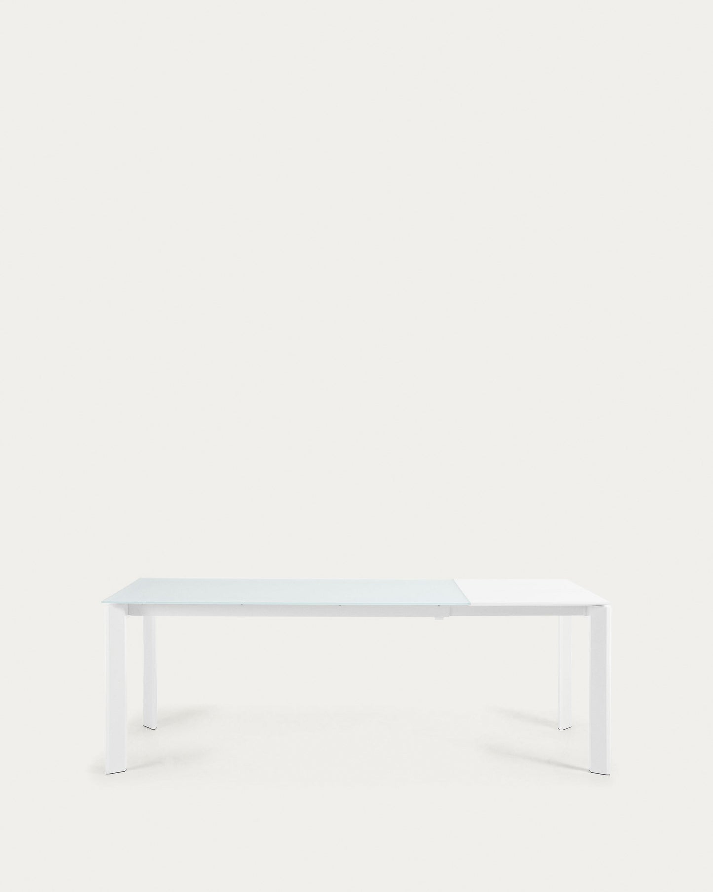 Mesa extensible Axis de cristal blanco y patas de acero acabado blanco 160 (220) cm