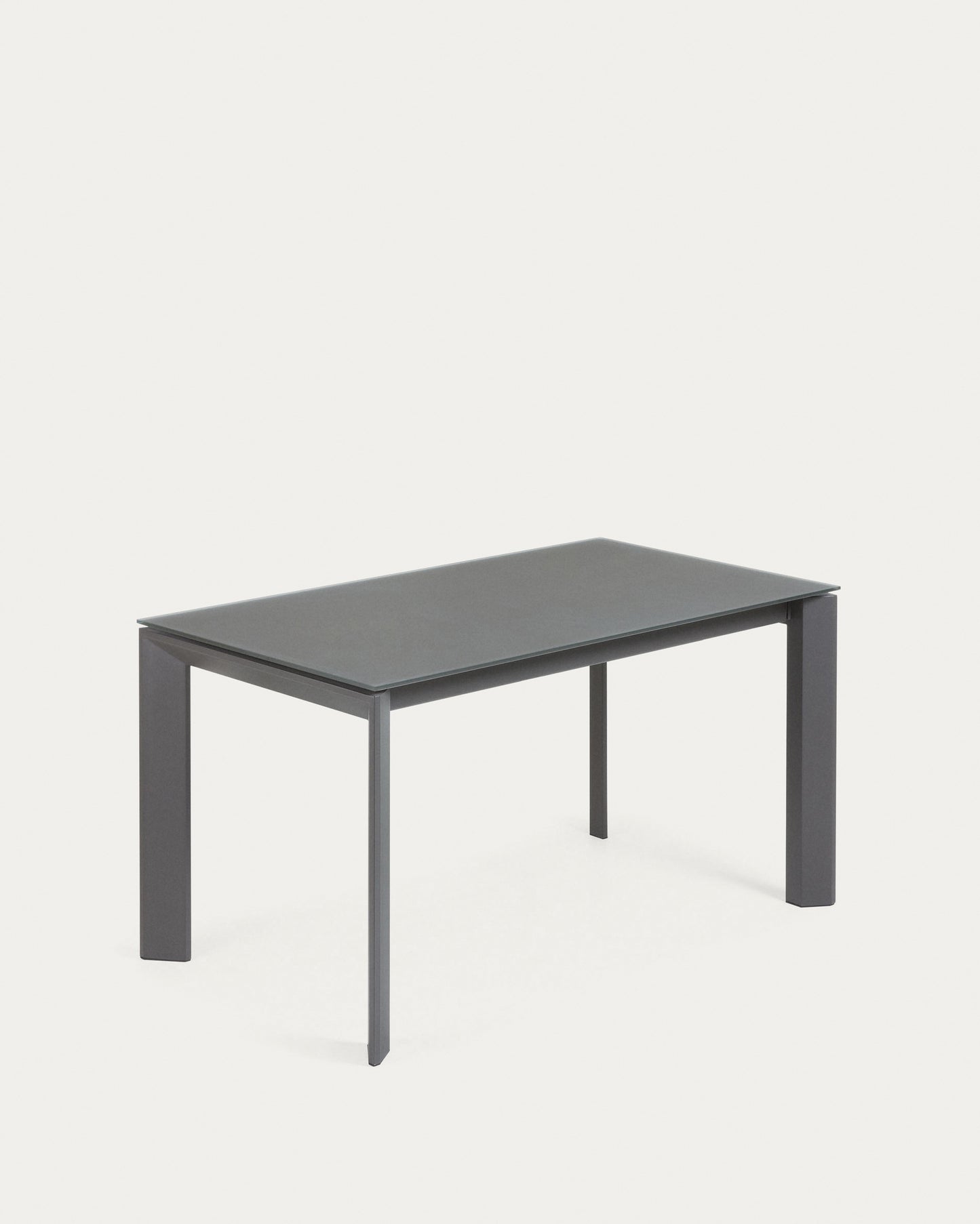 Mesa extensible Axis de cristal gris y patas de acero acabado gris oscuro 140 (200) cm