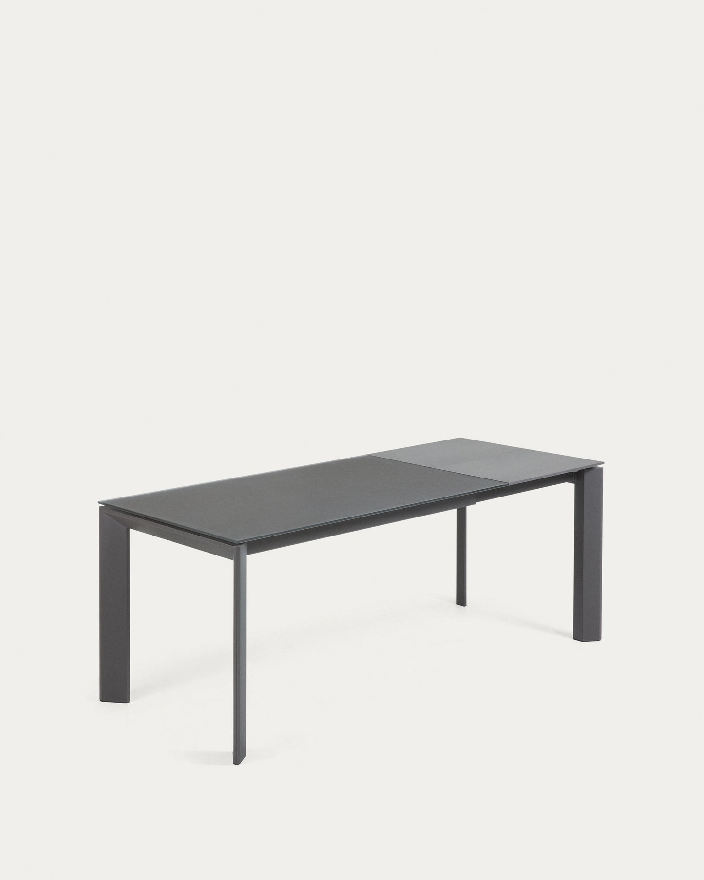 Mesa extensible Axis de cristal gris y patas de acero acabado gris oscuro 140 (200) cm