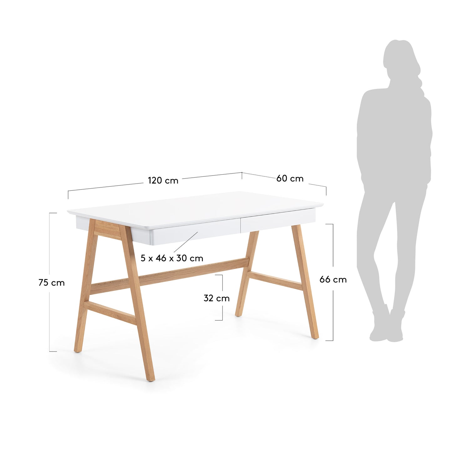 Mesa Dyana DM lacado blanco y patas de madera maciza de fresno 120 x 60 cm