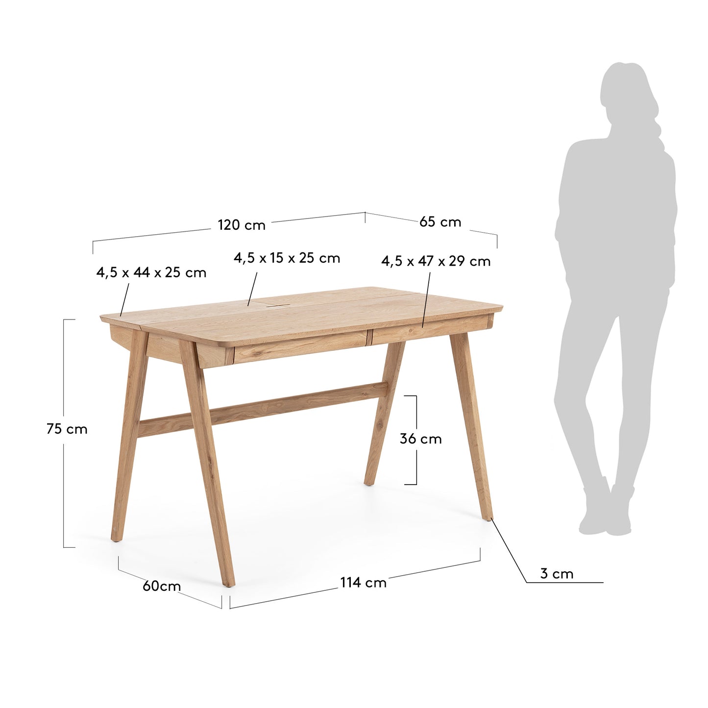 Escritorio Julia chapa y madera maciza de fresno 120 x 65 cm