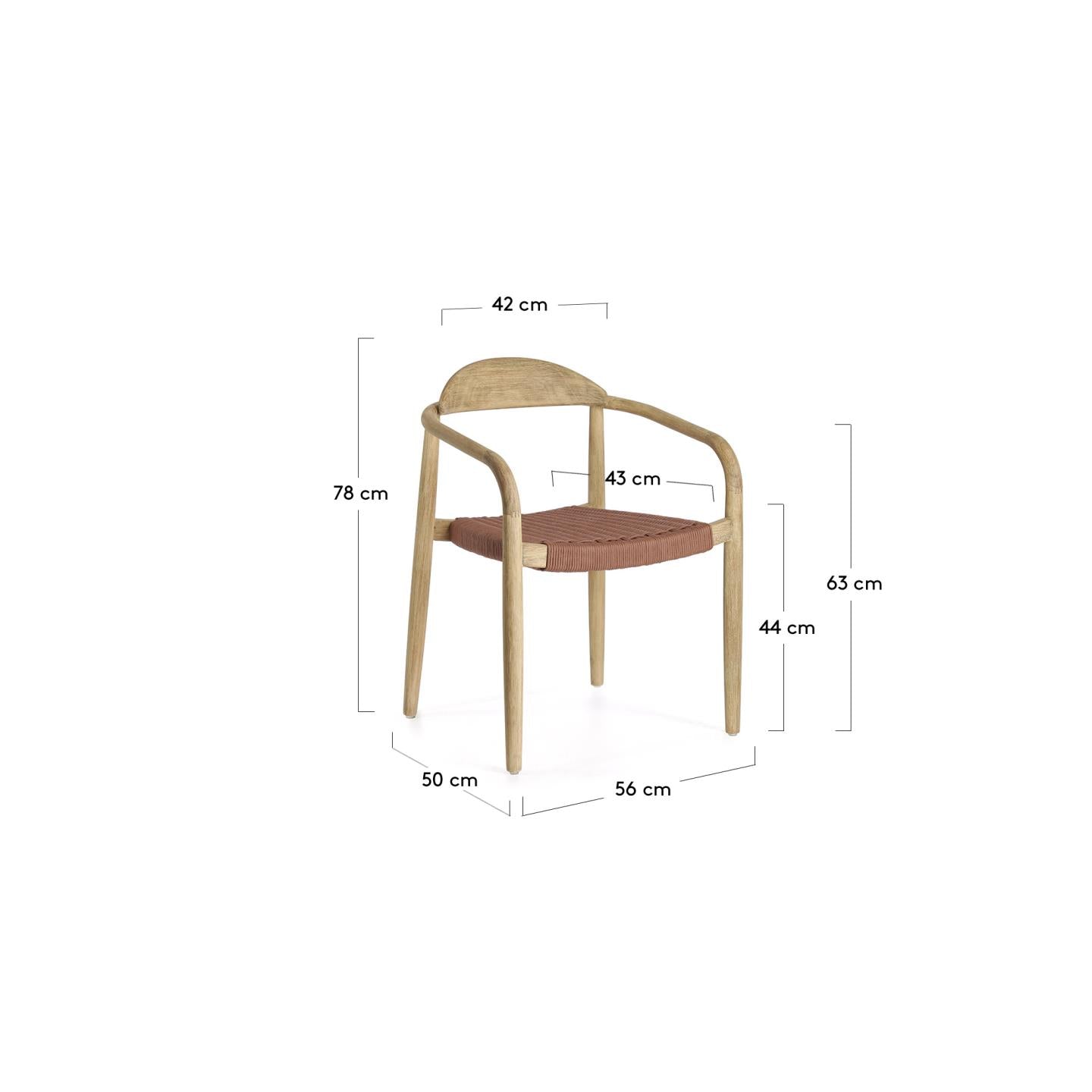 Silla apilable Nina de madera maciza de acacia y cuerda terracota FSC 100%