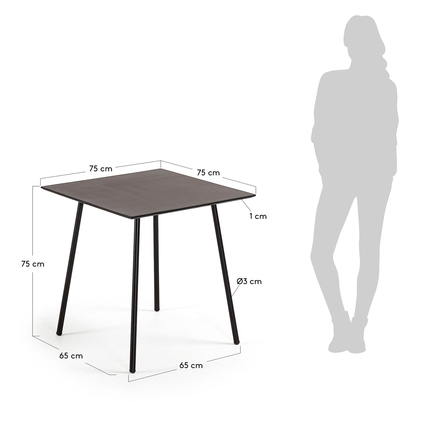 Mesa Mathis fibra de cemento con patas de acero acabado negro 75 x 75 cm