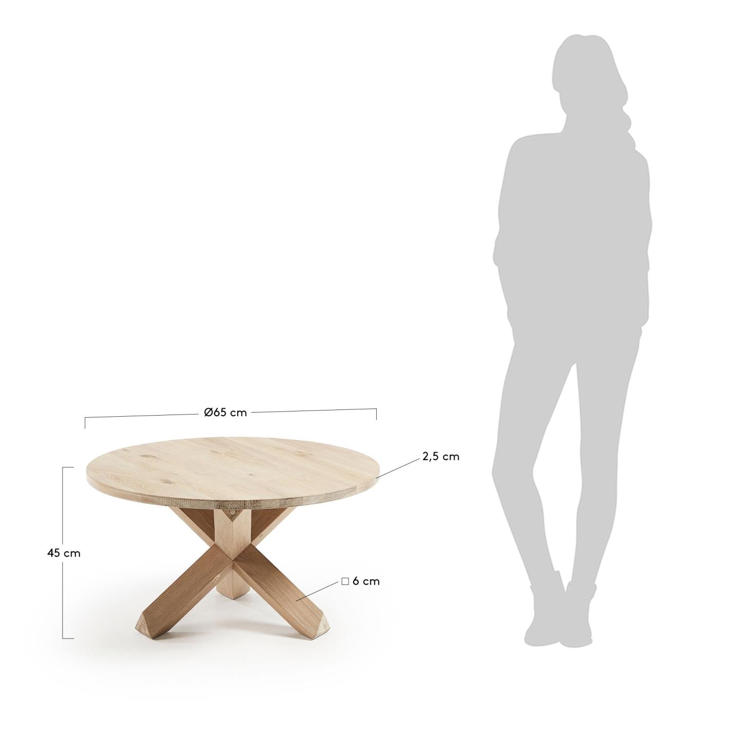 Mesa de centro Lotus Ø 65 cm madera maciza de roble