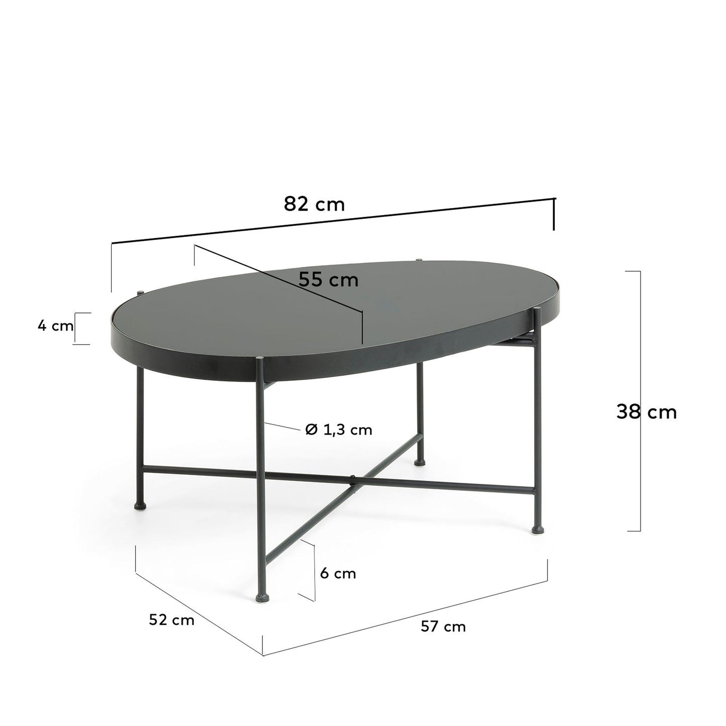 Mesa de centro Marlet cristal tintado negro y estructura de acero acabado negro 82 x 55 cm