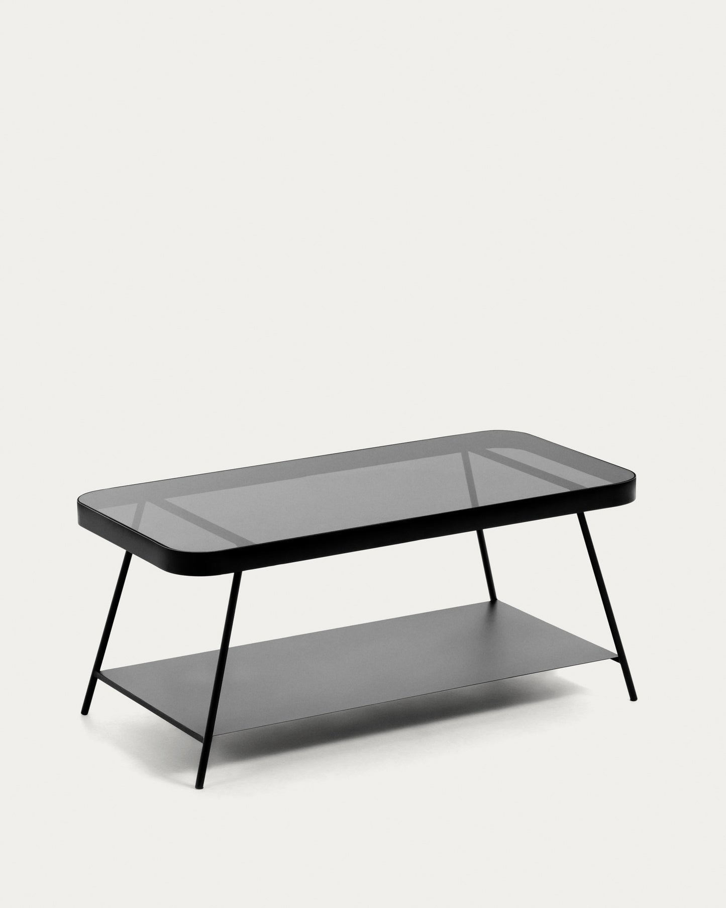 Mesa de centro Duilia cristal gris ahumado y estructura de acero acabado negro 90 x 45 cm