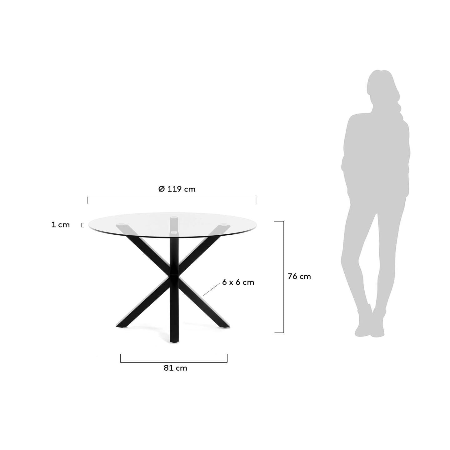 Mesa redonda Argo de cristal y patas de acero acabado negro Ø 119 cm