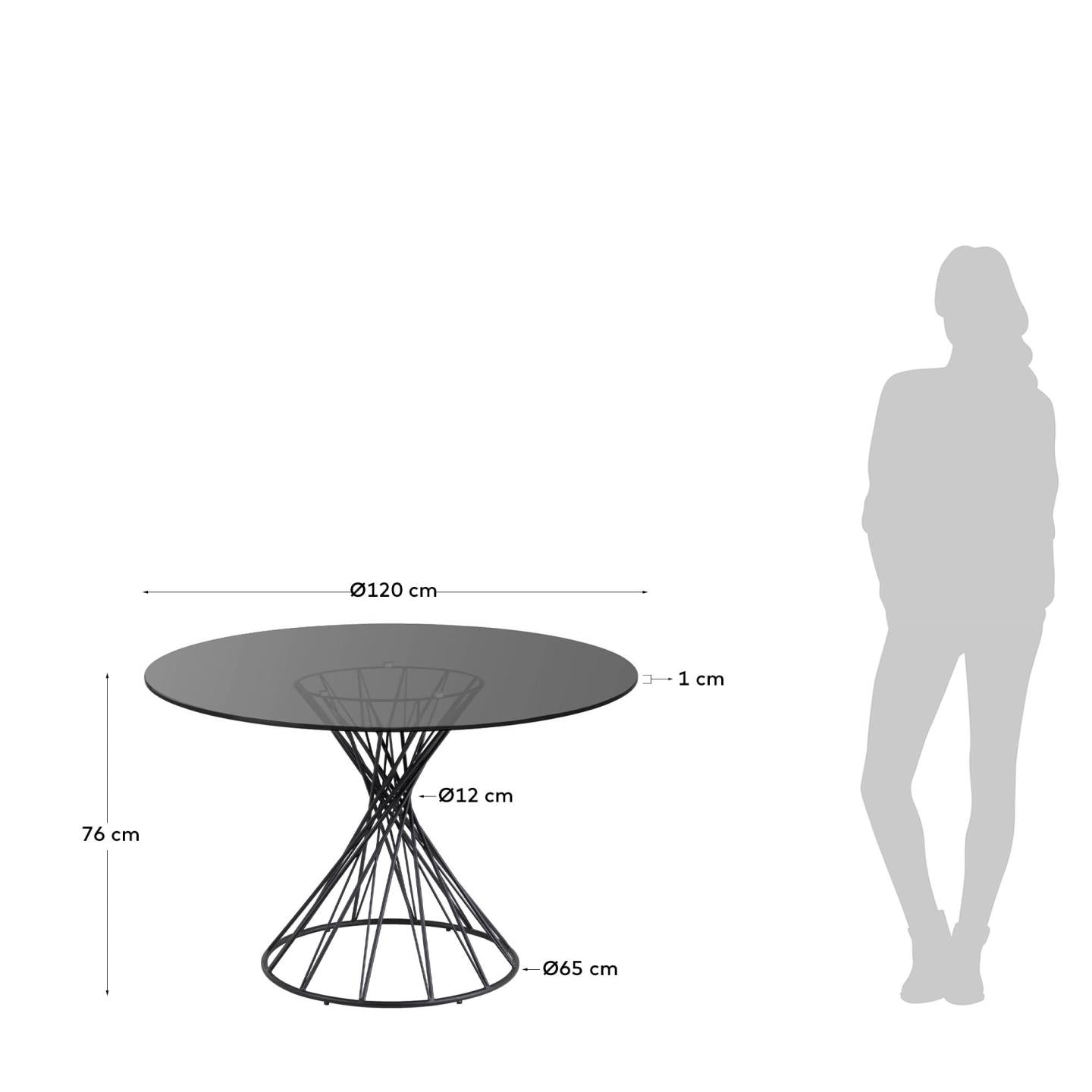 Mesa redonda Niut de cristal y patas de acero acabado negro Ø 120 cm