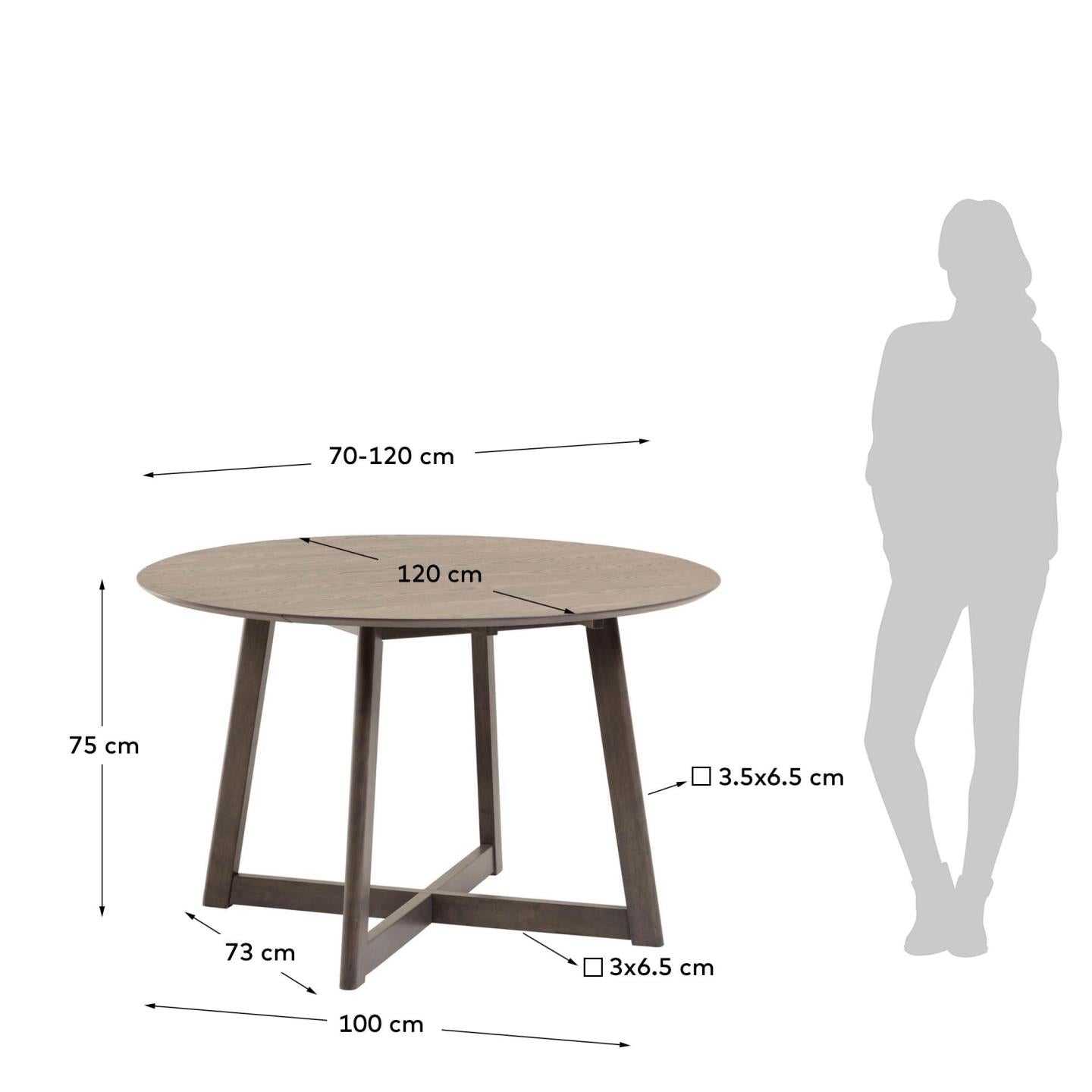 Mesa extensible redonda Maryse 70 (120) x 75 cm chapa de fresno patas madera maciza caucho