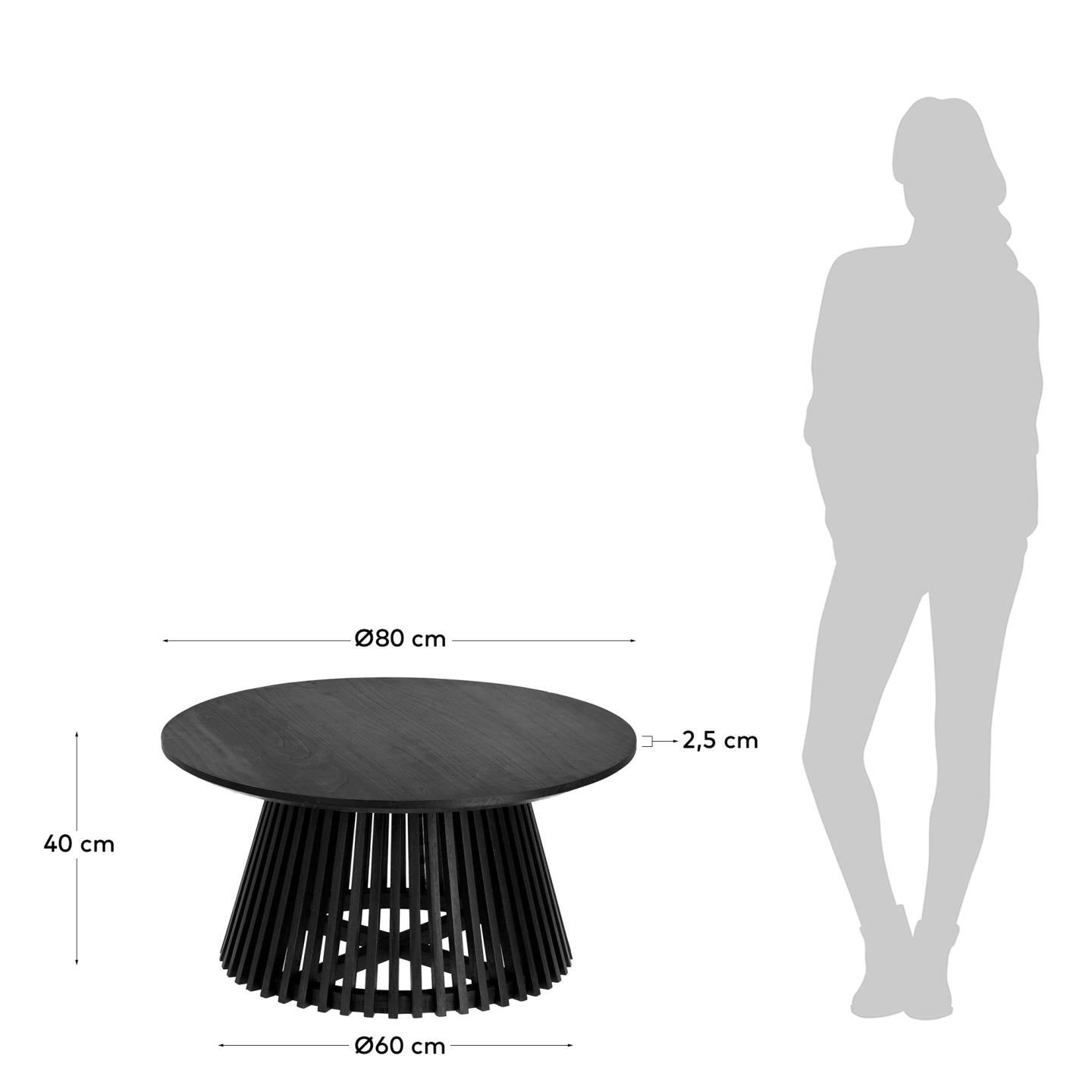 Mesa de centro Jeanette de madera maciza de mindi negro Ø 80 cm