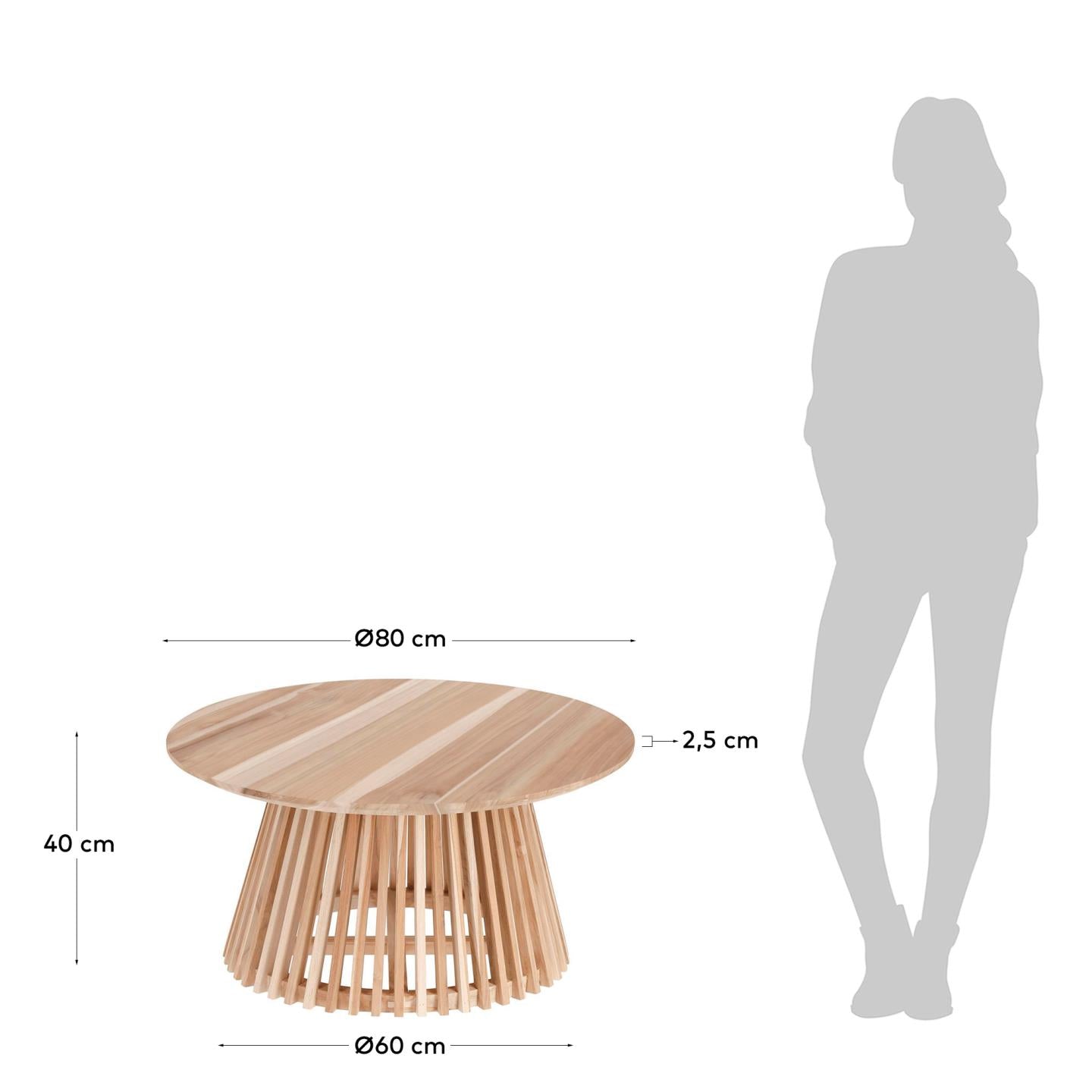 Mesa de centro Jeanette de madera maciza de teca Ø 80 cm