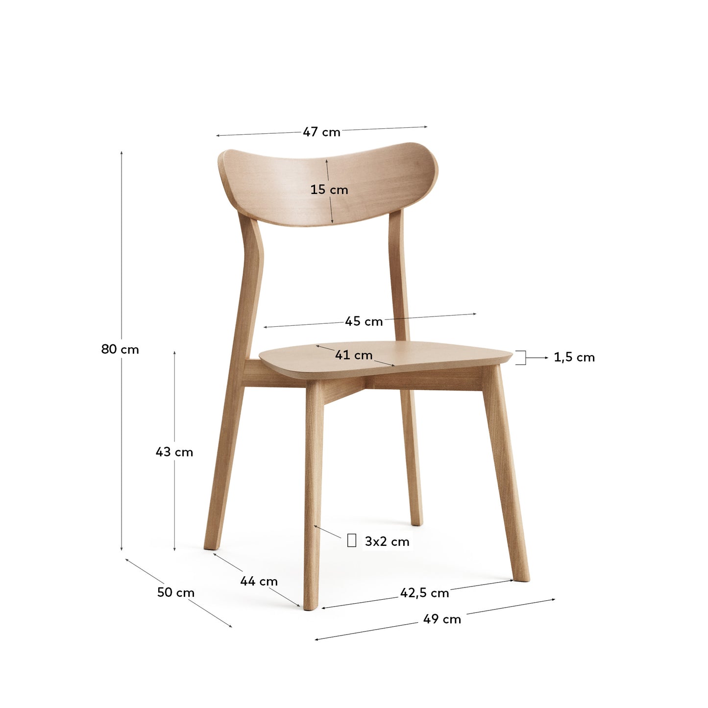 Silla Safina de chapa de roble y madera maciza de caucho