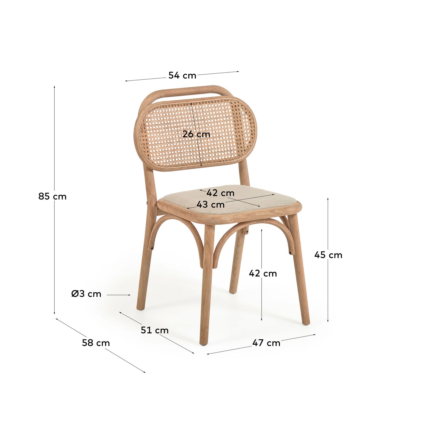 Silla Doriane de madera maciza de roble acabado natural y asiento de tela FSC Mix Credit