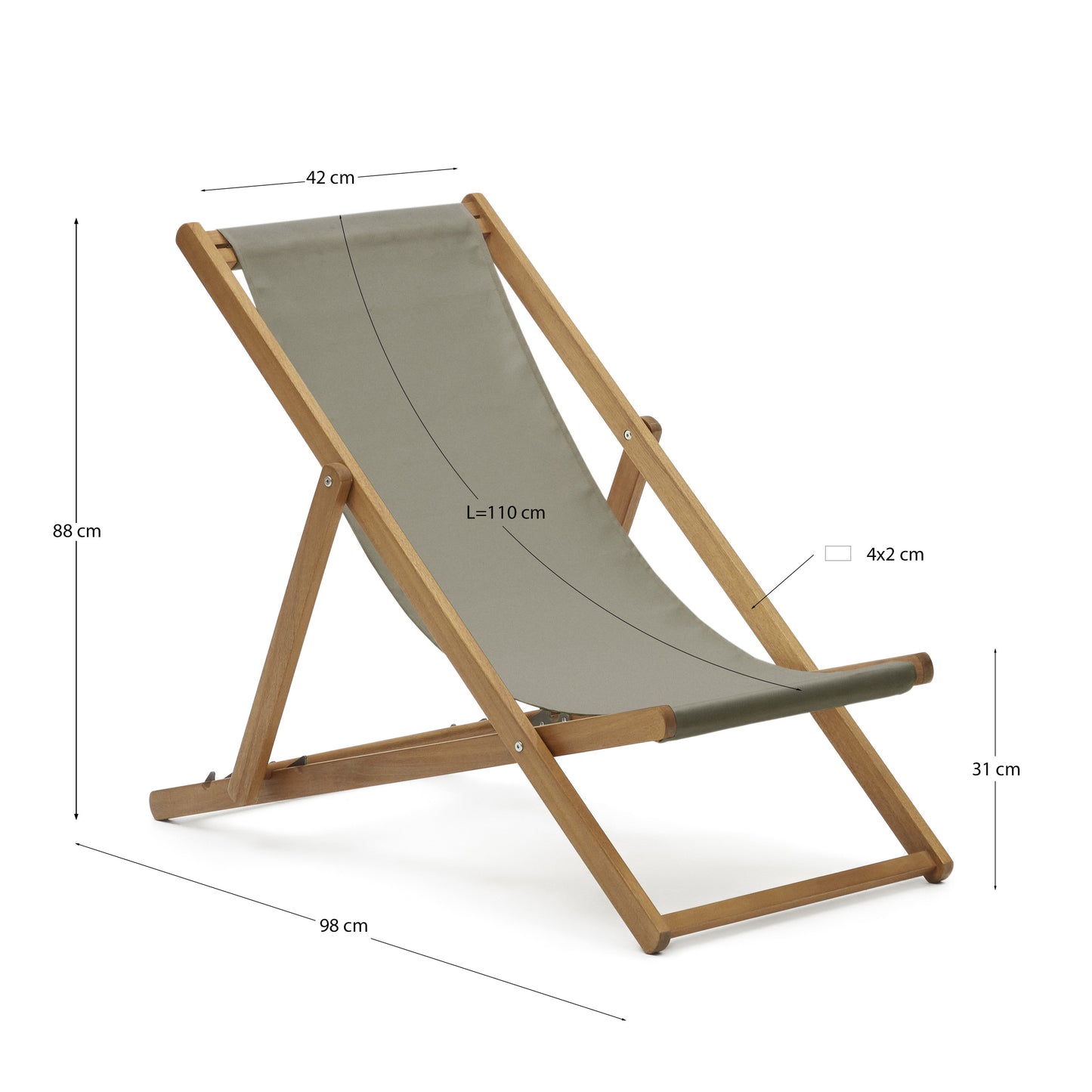 Hamaca plegable de exterior Adredna verde de madera maciza acacia FSC 100%