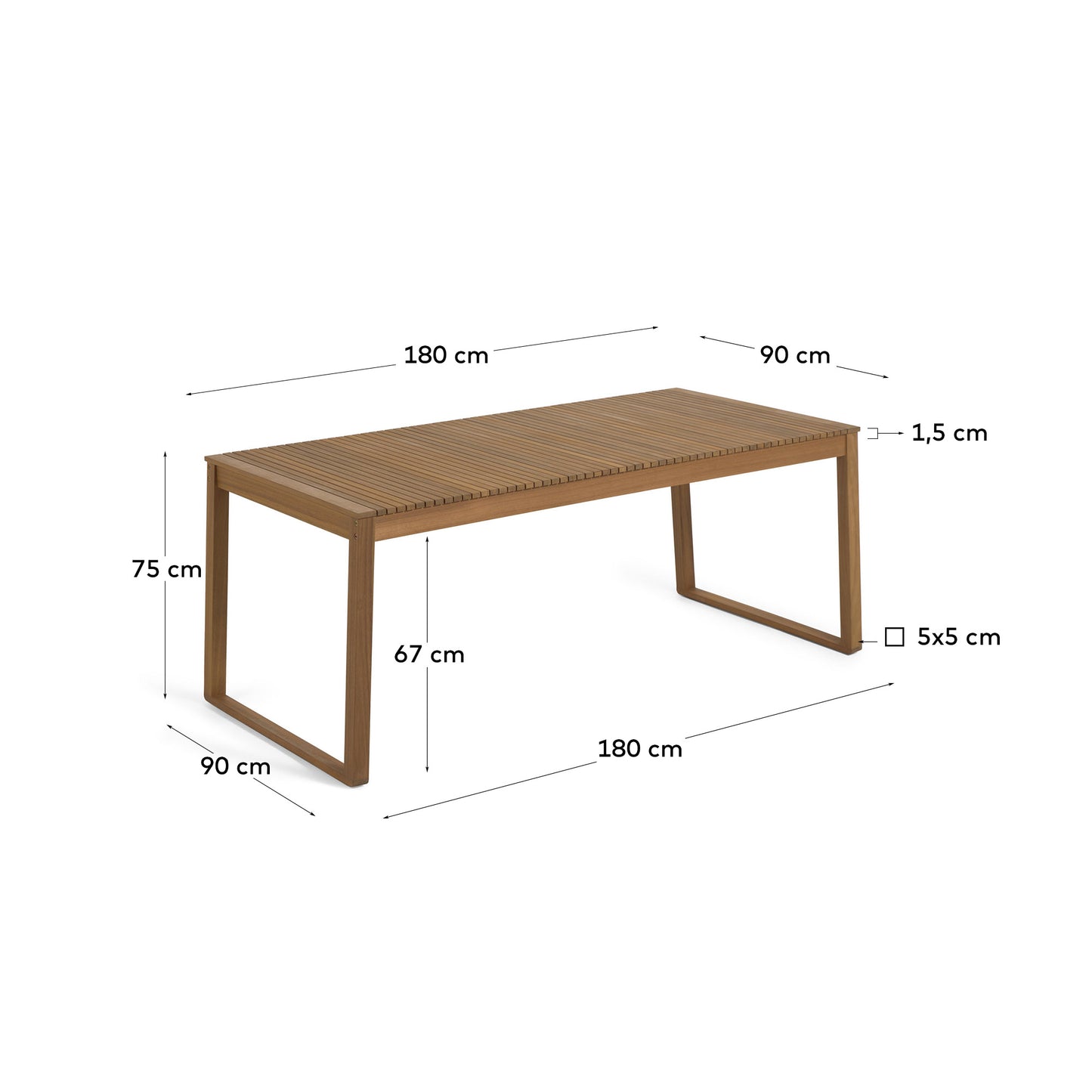 Mesa de exterior Emili madera maciza acacia 180 x 90 cm FSC 100%