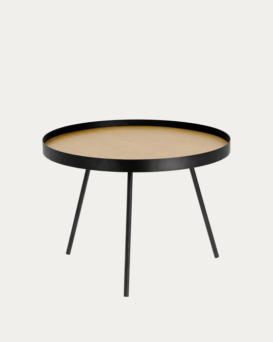 Mesa auxiliar Nenet MDF efecto roble y estructura de acero acabado negro Ø 60 cm