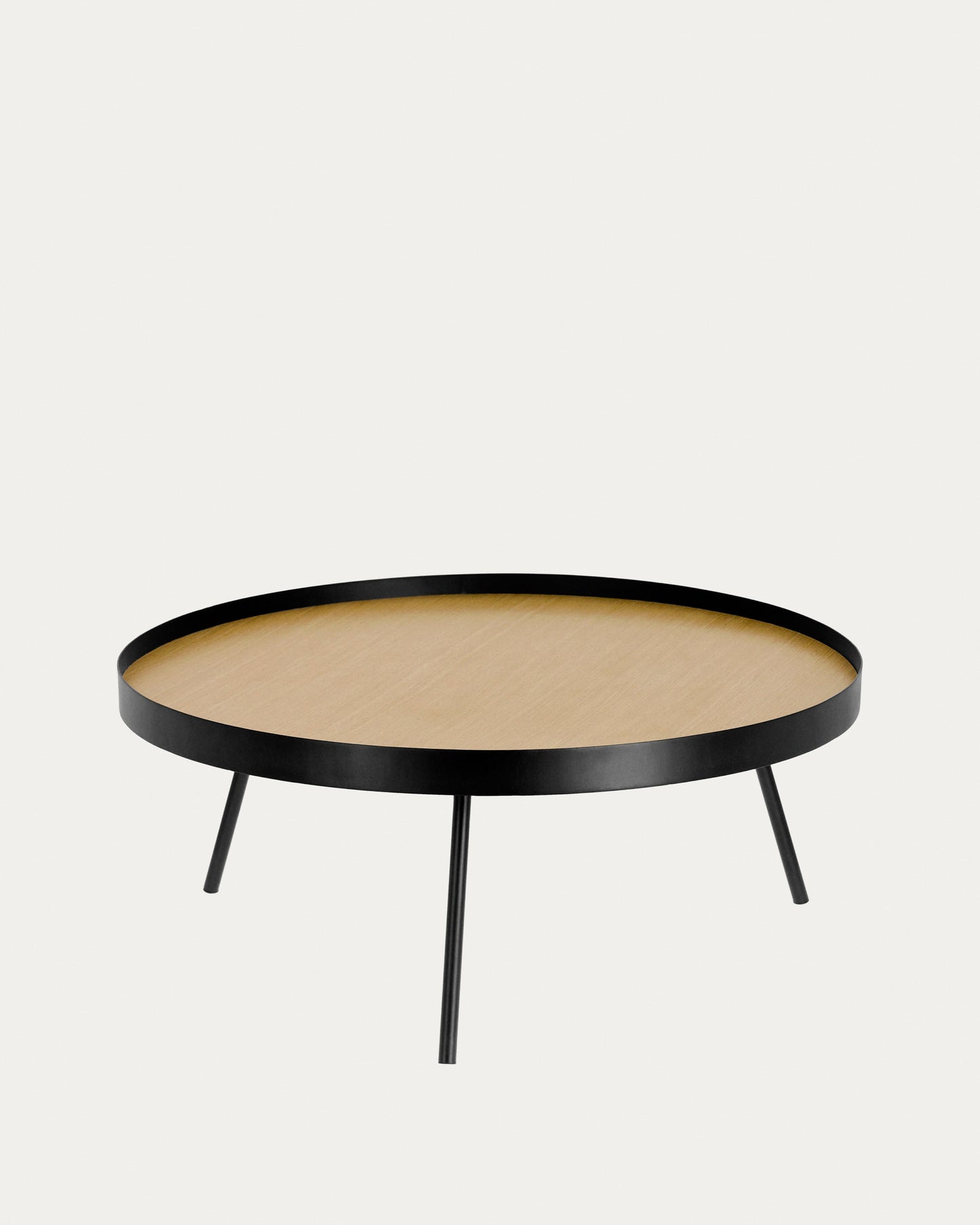 Mesa de centro Nenet MDF efecto roble y estructura de acero acabado negro Ø 84 cm