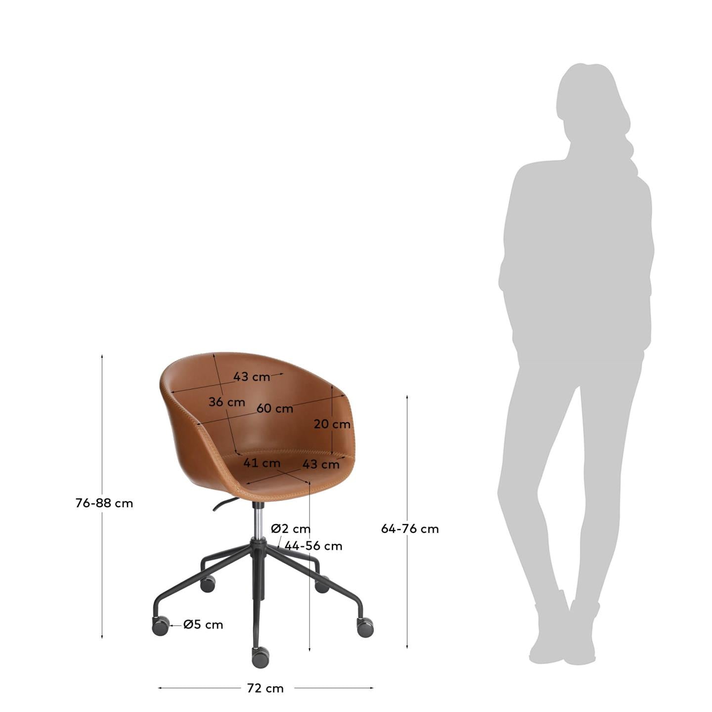 Silla de escritorio Yvette piel sintética  marrón