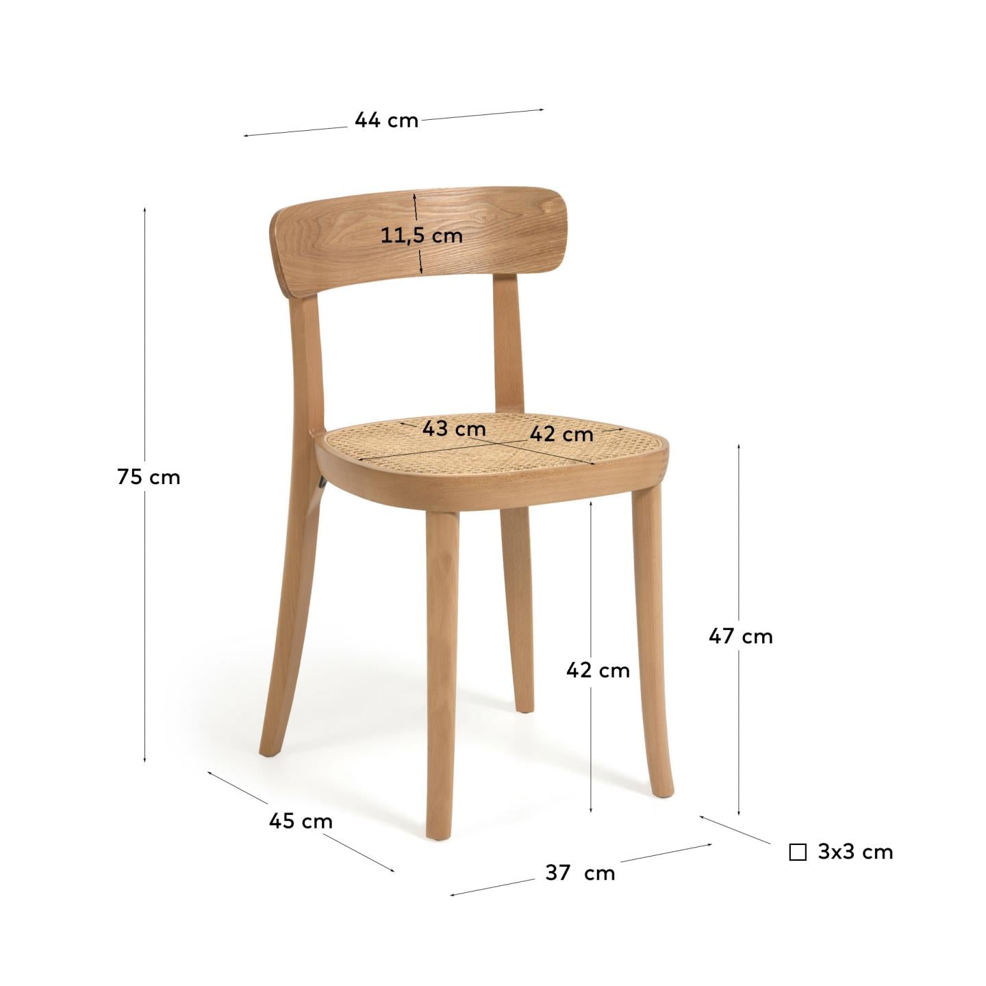 Silla Romane madera de haya acabado natural y chapa de fresno y ratán