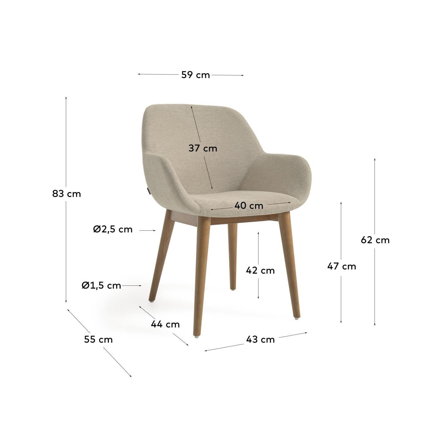 Silla Konna beige y patas de madera maciza de fresno acabado oscuro