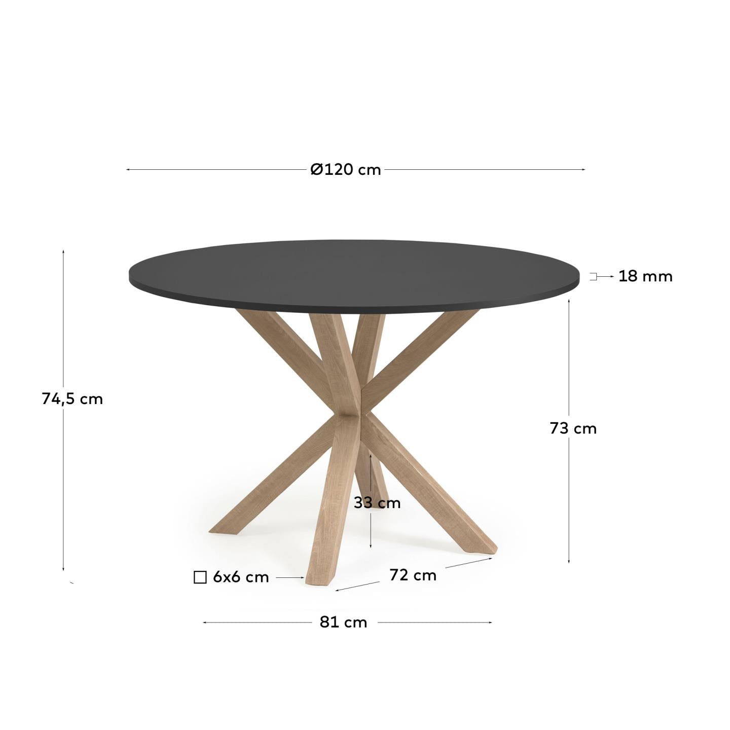 Mesa redonda Argo DM lacado negro y patas de acero con efecto madera Ø 120 cm