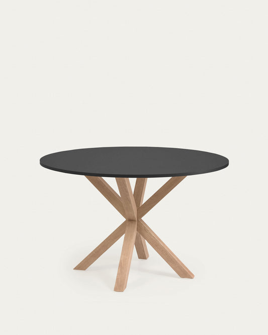 Mesa redonda Argo DM lacado negro y patas de acero con efecto madera Ø 120 cm